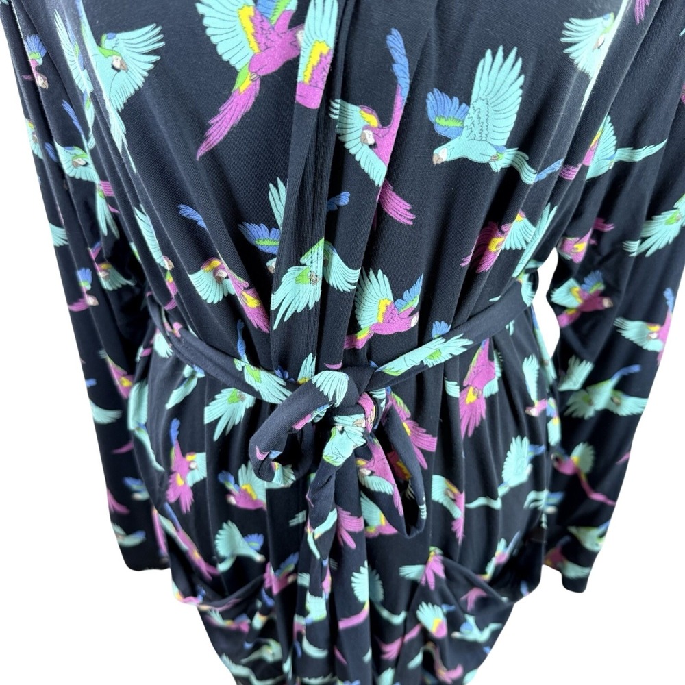 Women's Black Cotton Parrot Hooded Robe Long XL - Picture 6 of 7